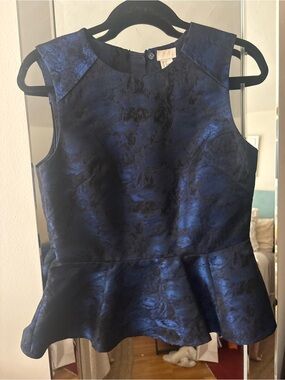 H&M Navy and Black Jacquard Peplum Top